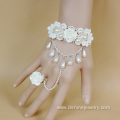 Rose Pearl Tassel Charm Lace Bracelet With Ring Set Bangle